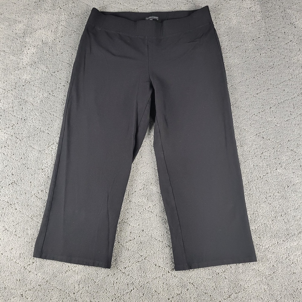 Eileen Fisher Pants Womens M Black Pull On Crop Stretch Casual Comfort S5TK